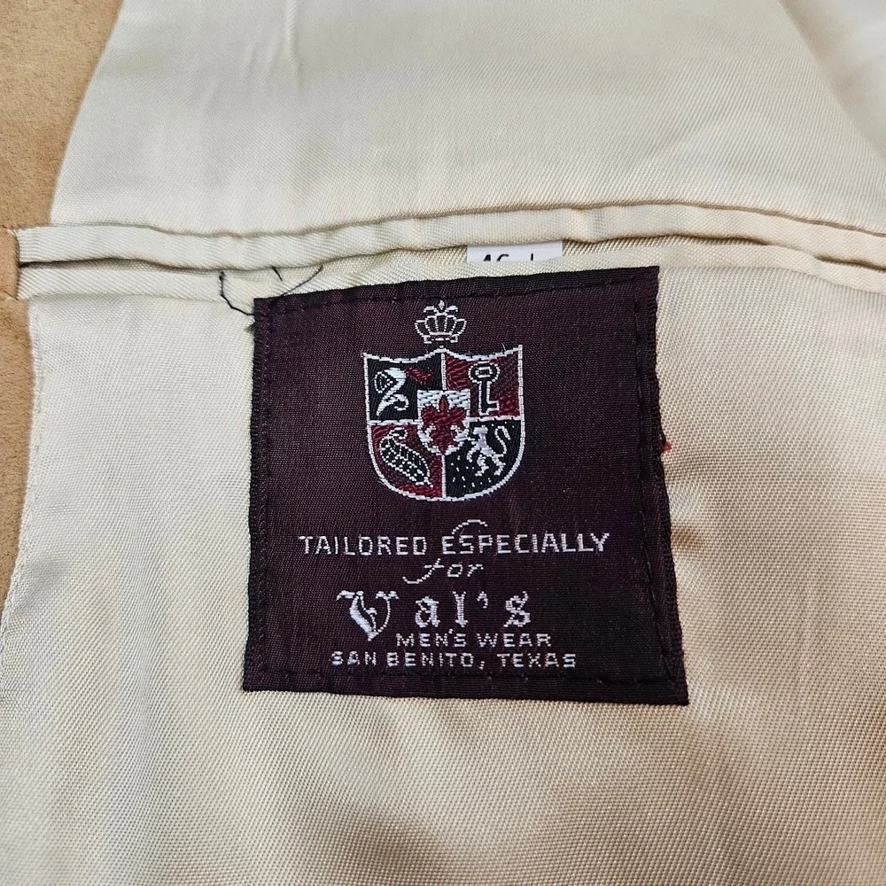Vintage Vals Mens Wear Camel Tan Suede Leather Blazer Sport Coat 46L USA Made